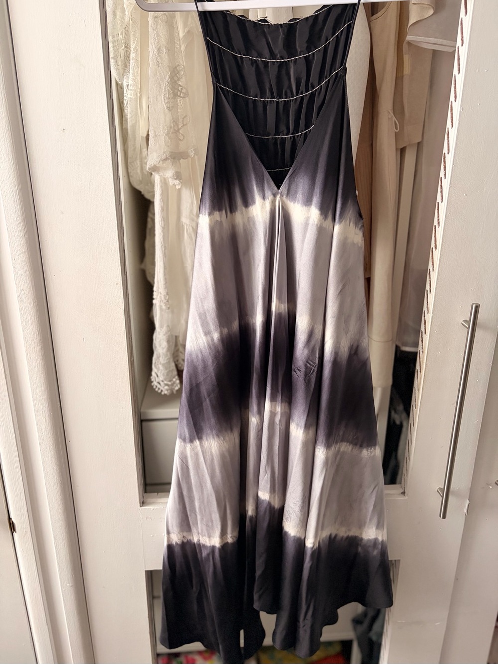 Tiered Tie-Dye Midi Dress in Blue and White